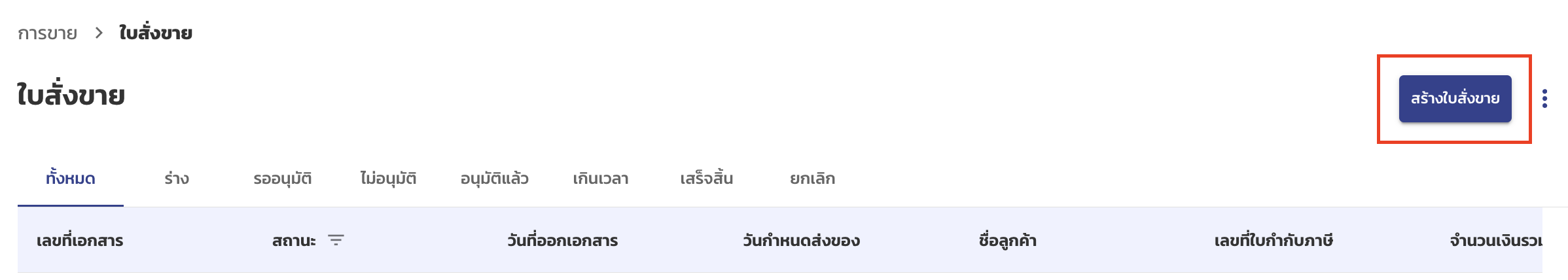หน้ารายการใบสั่งขาย